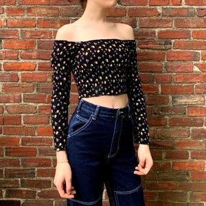 UO Black floral crop top